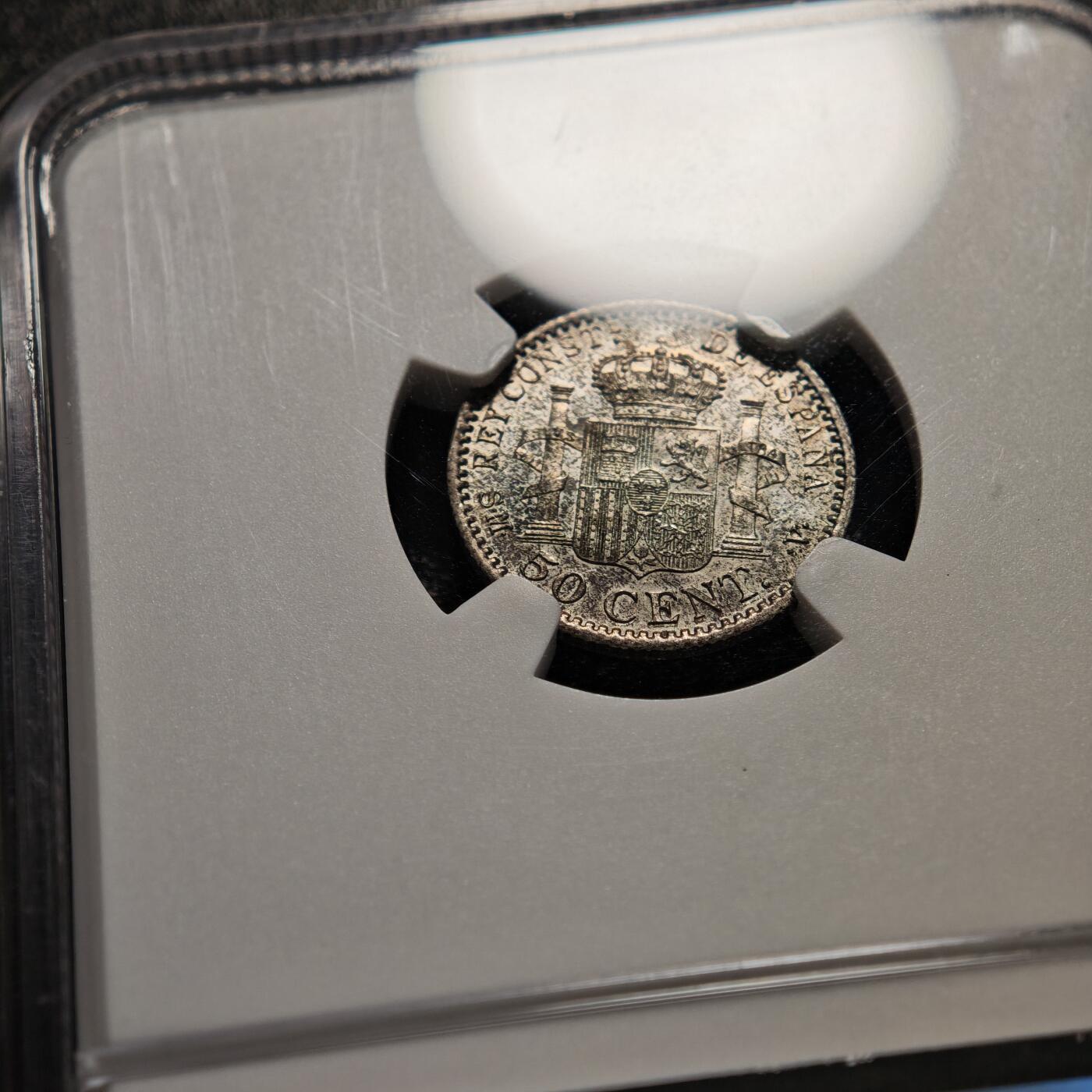 【德藏】世界币章拍卖第168期（拍品征集中~欢迎藏友联系） 1904年 西班牙阿方索十三世50分银币 NGC MS62 深彩包浆