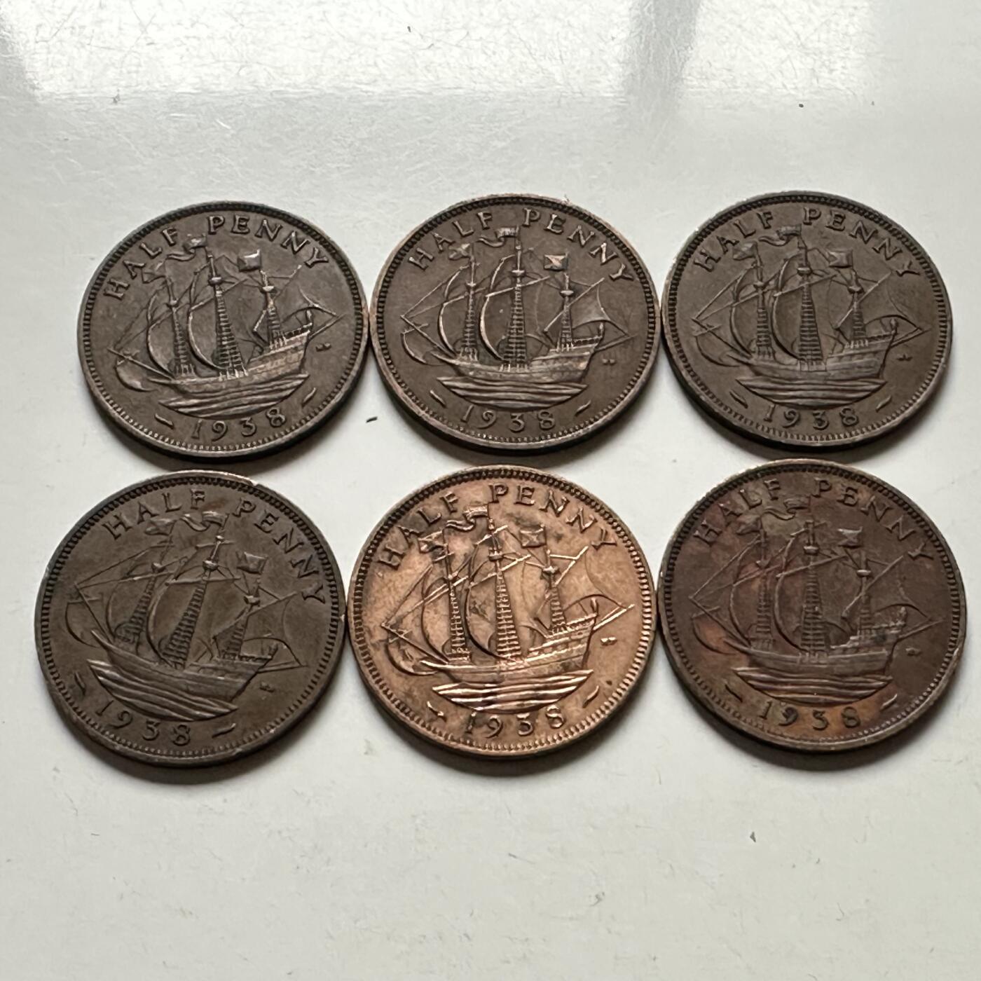 🌹外币初藏🌹🐯2026年第32场   每周二四六晚8️⃣点 接代拍 英国 1938年 半便士  6枚