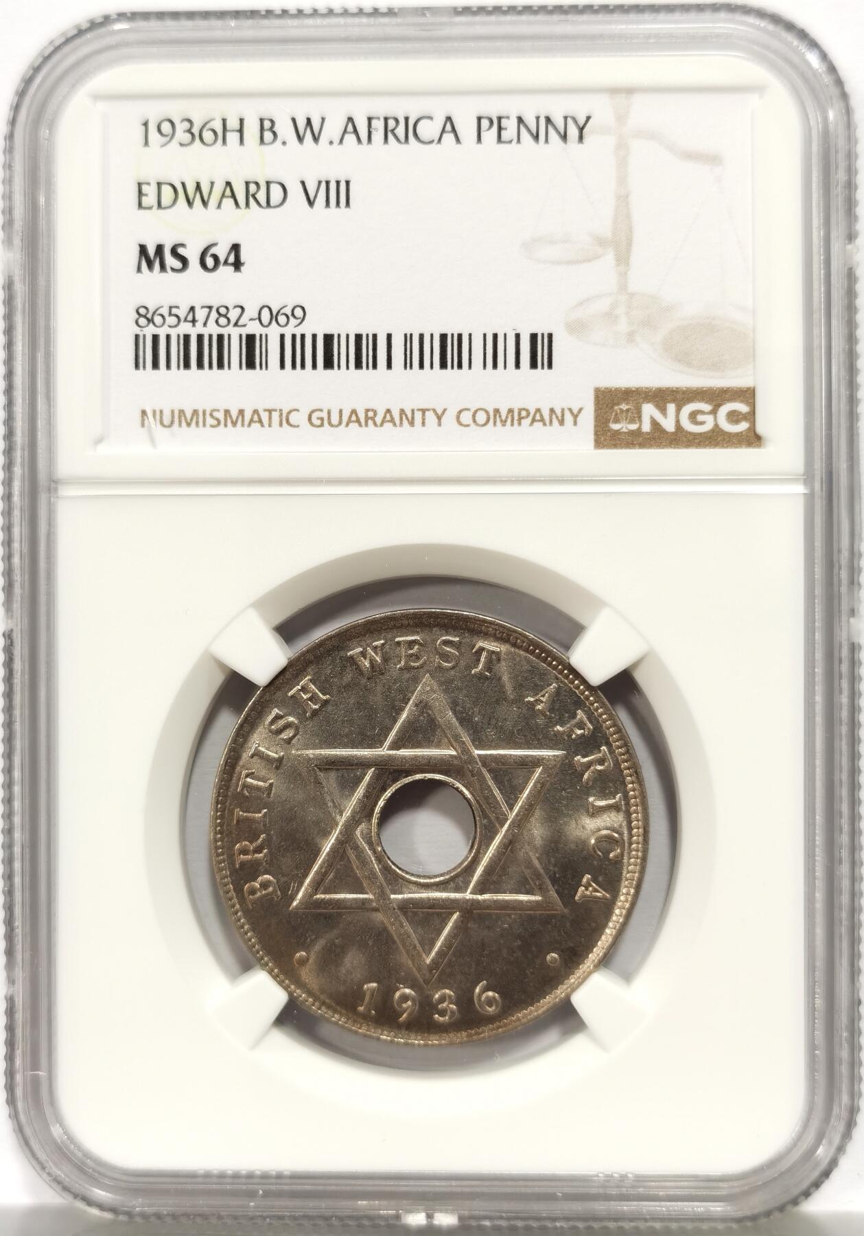博洋堂世界钱币拍卖第165期（全场包邮） NGC MS64 英属西非1936年爱德华八世1便士