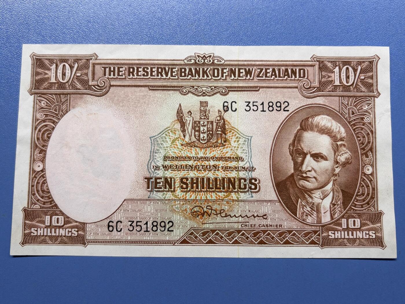 新西兰10先令 原票实物图