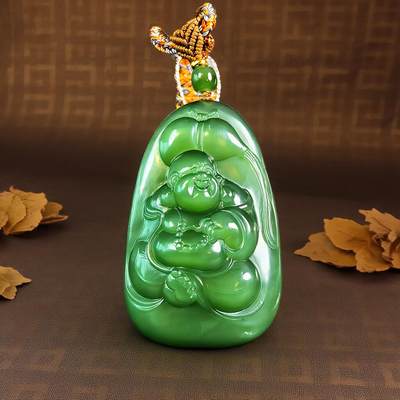 碧月说宝.君子怀瑾·当代和田玉清风专场(四) - 碧玉猫眼弥勒佛挂件