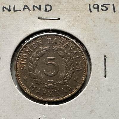 🌹外币初藏🌹🐯2026年第32场   每周二四六晚8️⃣点 接代拍 - 芬兰1951年五马克