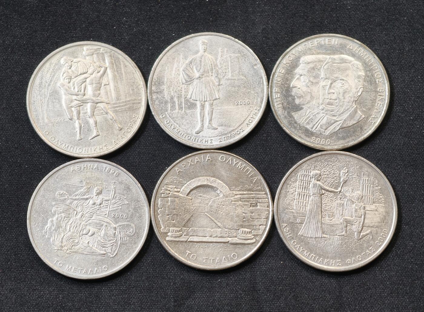 甄臻铺-世界币章拍卖（第55期），3月28日甄品场（直播拍卖）拍品征集中，送拍享返佣金等优惠多多 2004希腊雅典奥运会纪念币 500德拉马克硬币6枚全套 个人集藏 品相极佳