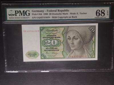 2026三月第三期，总第220期 - 【冠军分】德国1980年20马克PMG68epq 丢勒笔下的贵妇肖像