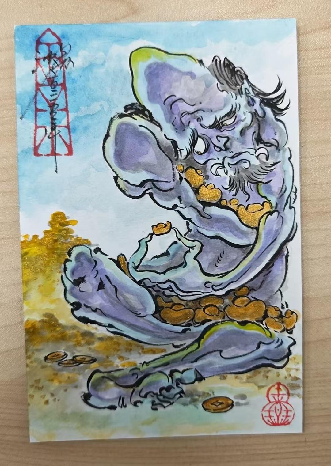 NO.27 好又多金牌大场，每周一站式配齐，方便凑单！（周6晚9点截拍，卖家送拍0抽成！） 【1/1手绘卡】启读 沈鑫老师手绘 五鬼运财 A5尺寸【利牵四海横财至，气贯三江富禄盈】