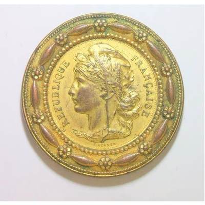 法国1899年 谷物女神+自由女神高浮雕精制大镀金章 50MM - 法国1899年 谷物女神+自由女神高浮雕精制大镀金章 50MM