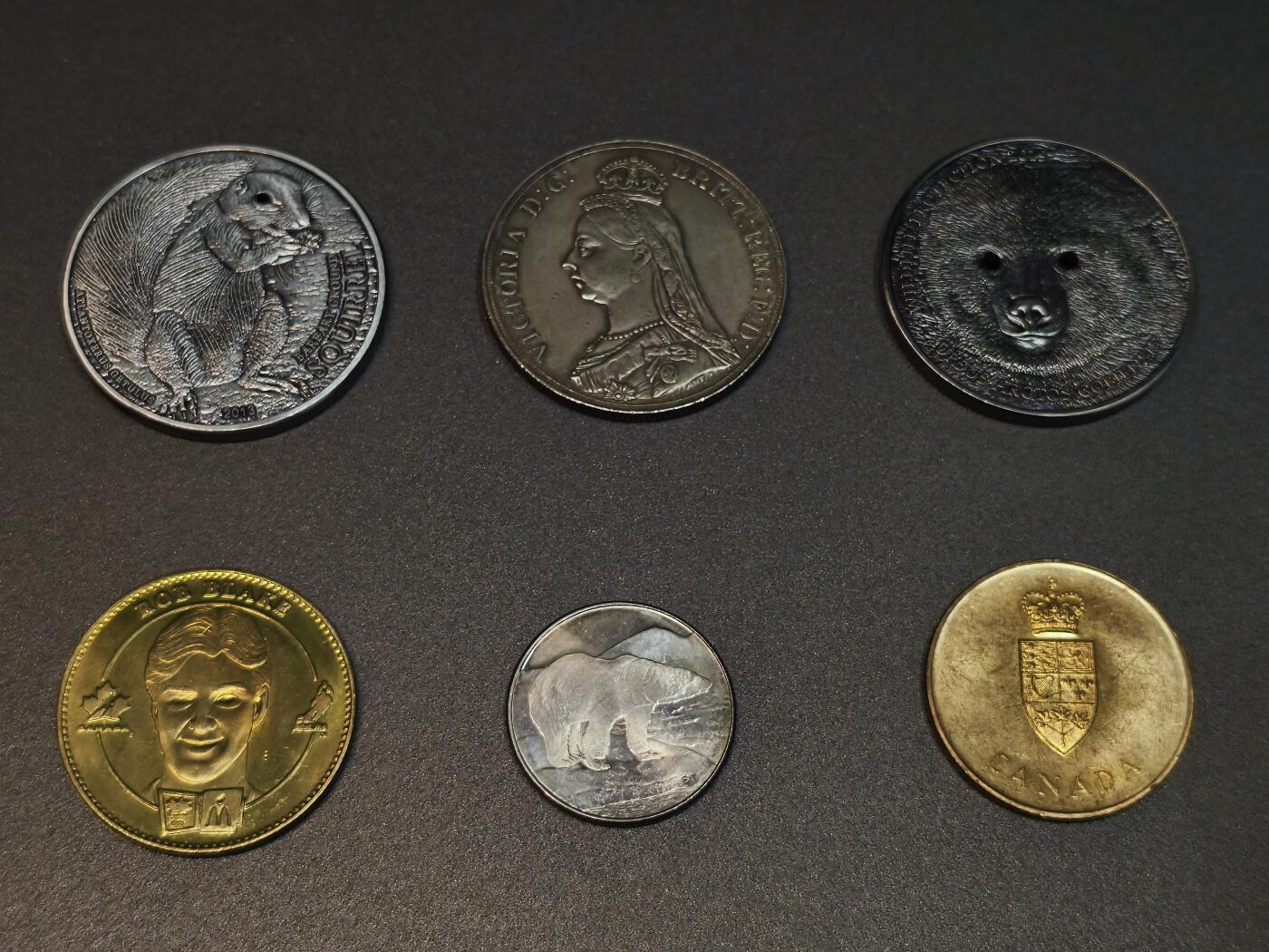 国内外机制币银元拍场 小精品场 蒙古国、加拿大工艺纪念币、纪念章5枚（送高冠马剑工艺币）