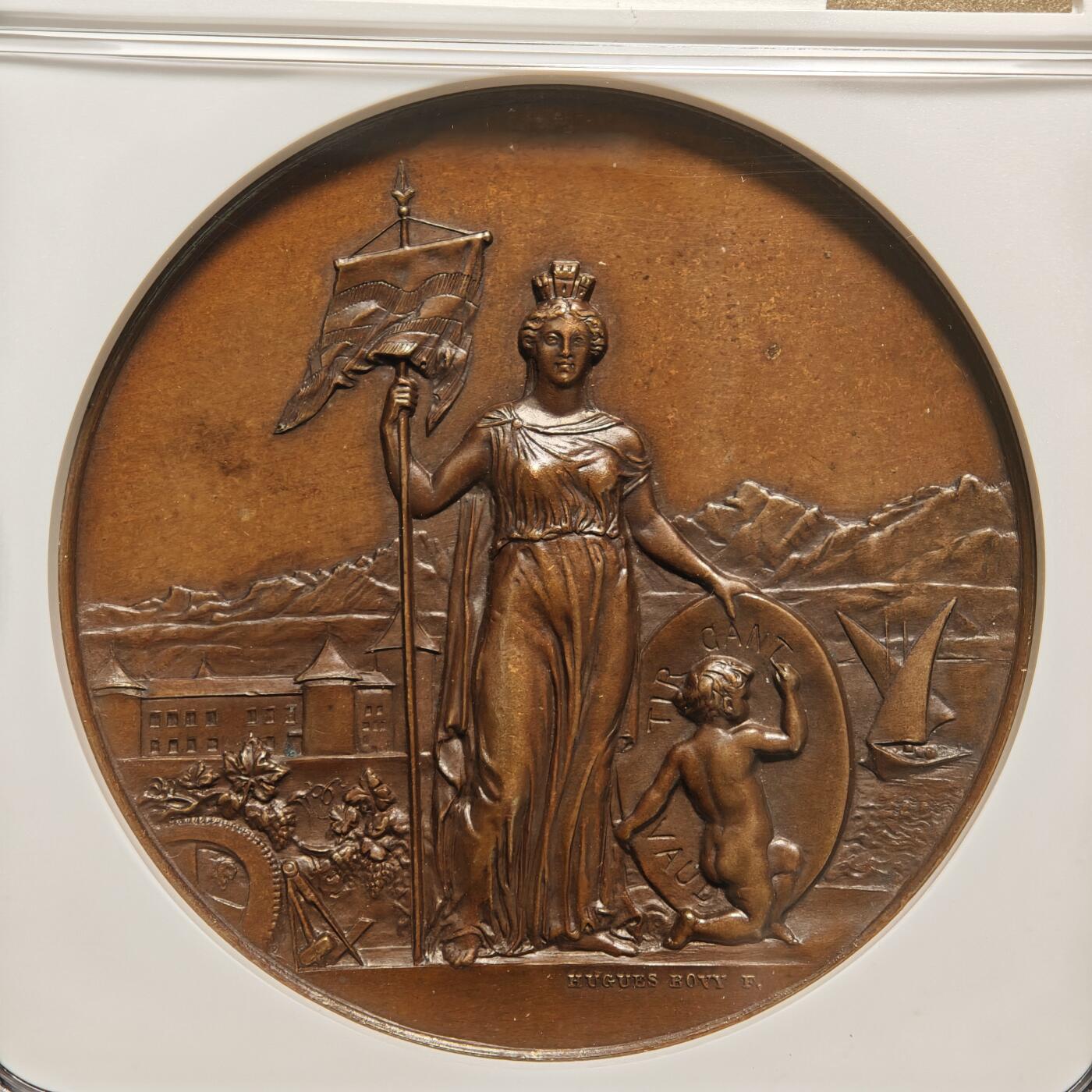 【德藏】世界币章拍卖第168期（拍品征集中~欢迎藏友联系） 1891年 瑞士沃州射击节高浮雕纪念铜章 NGC MS64BN 浮雕感极强 包浆温润