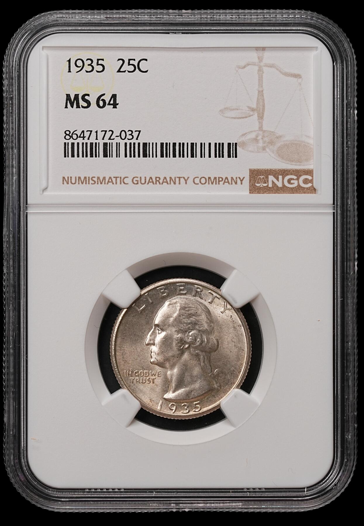 修遠堂世界钱币第108期 NGC MS64 1935年美国25美分银币