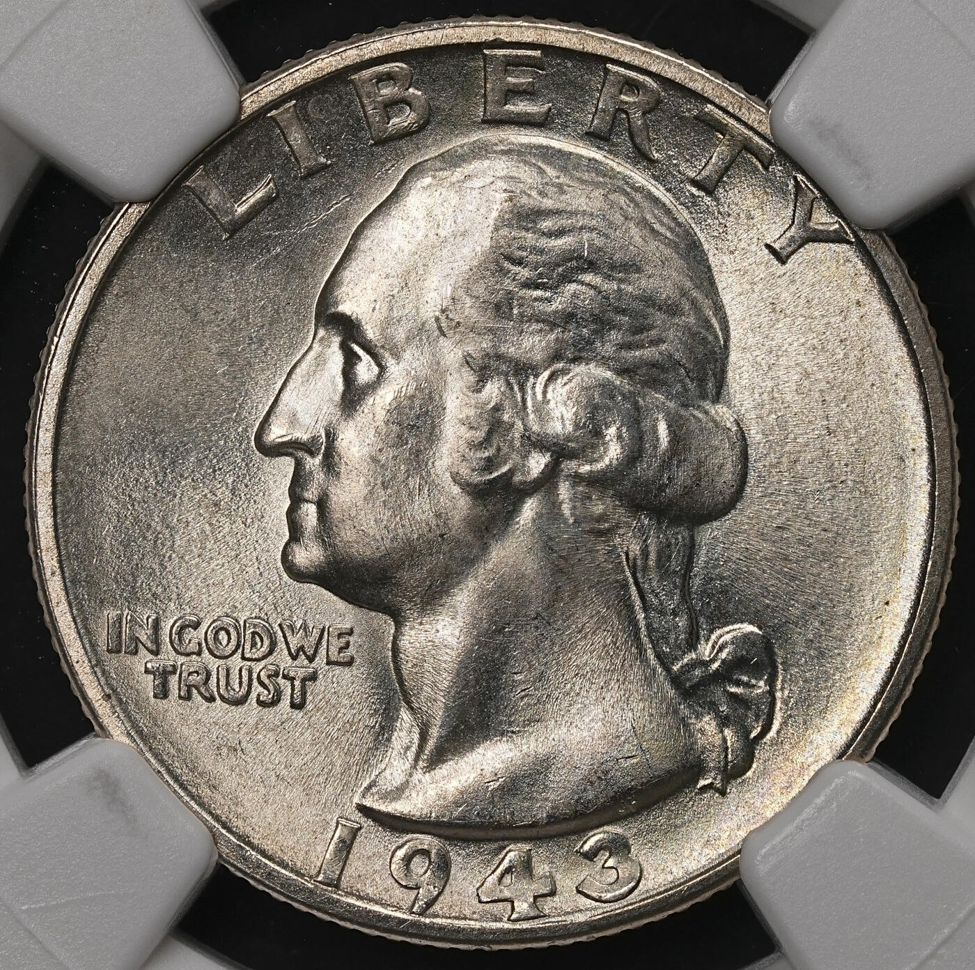 修遠堂世界钱币第108期 NGC MS65 1943年美国25美分银币，S厂铭