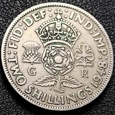 泉币菌-第214场-二月二龙抬头专场 拍品多 请提前出价（工作最近较忙 发货不及时，望理解） - 英国2先令 乔治六世硬币1948年 镍币 28.5mm