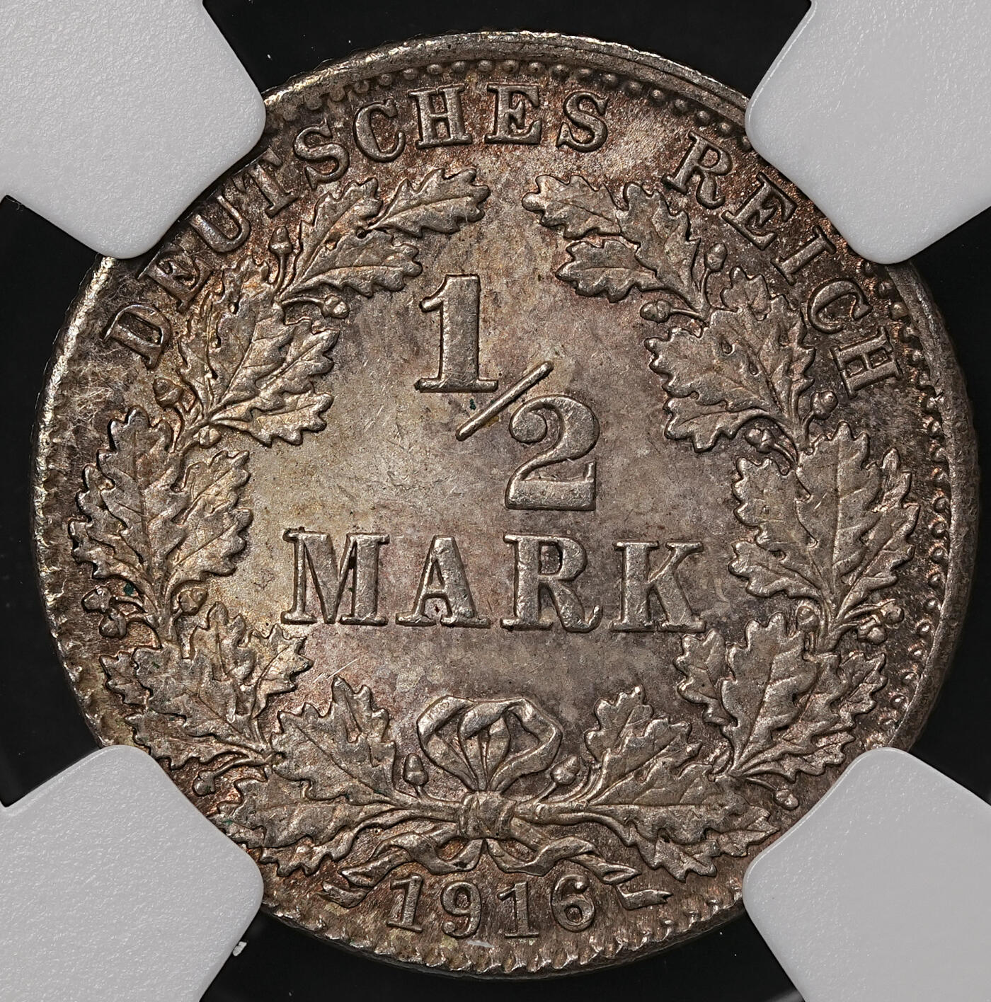 修遠堂世界钱币第108期 NGC MS65 1916年德国1/2马克银币，D厂铭