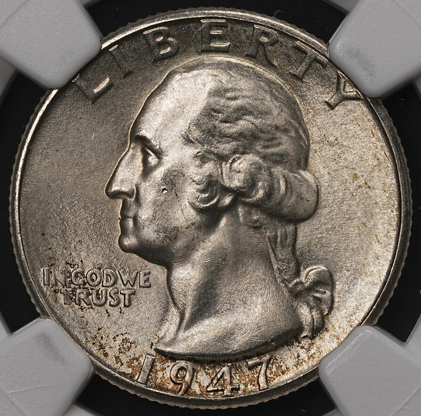 修遠堂世界钱币第108期 NGC MS65 1947年美国25美分银币，D厂铭