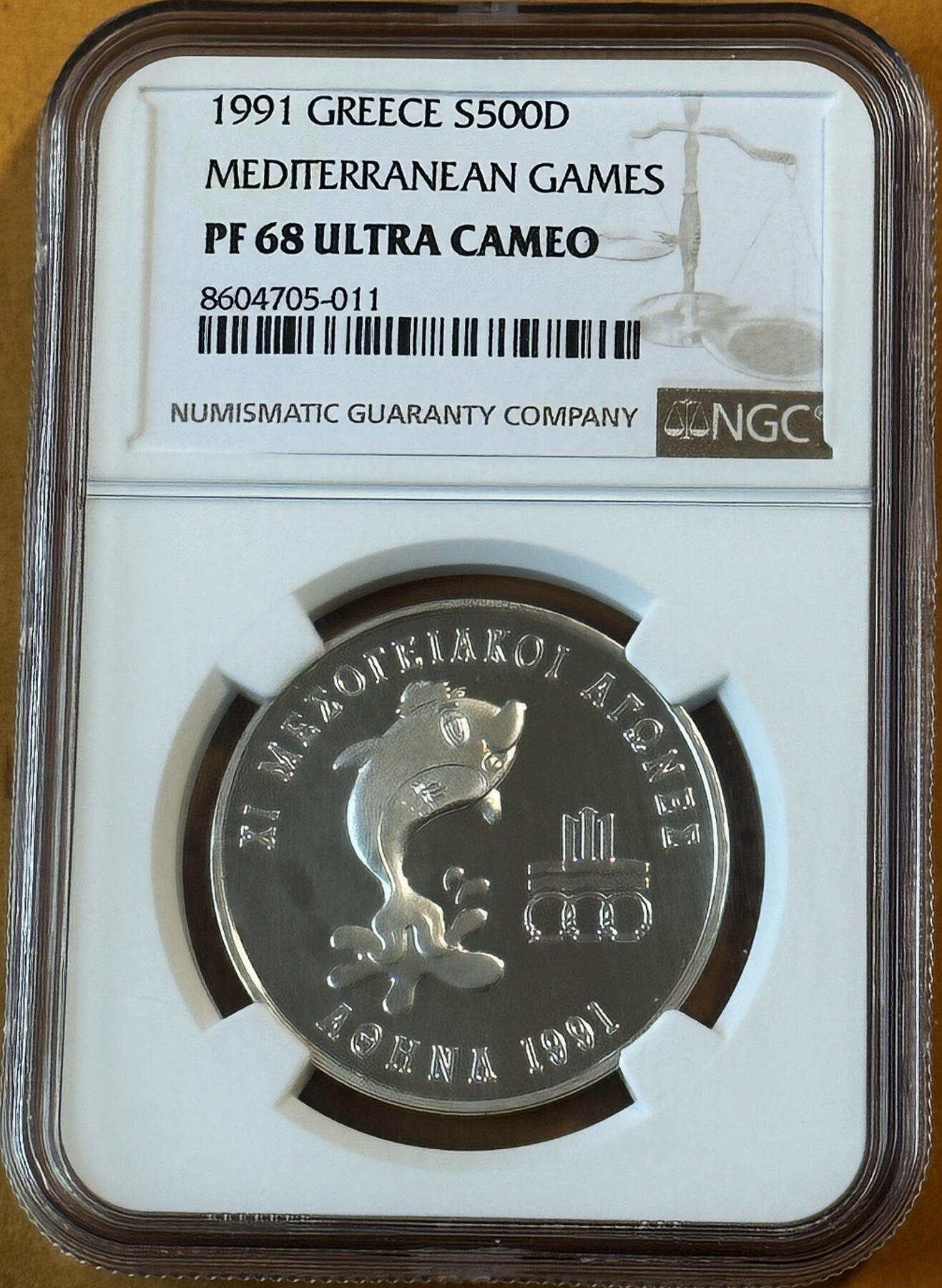 NGC-PF68UC 1991希腊地中海运动会500德拉克马大银