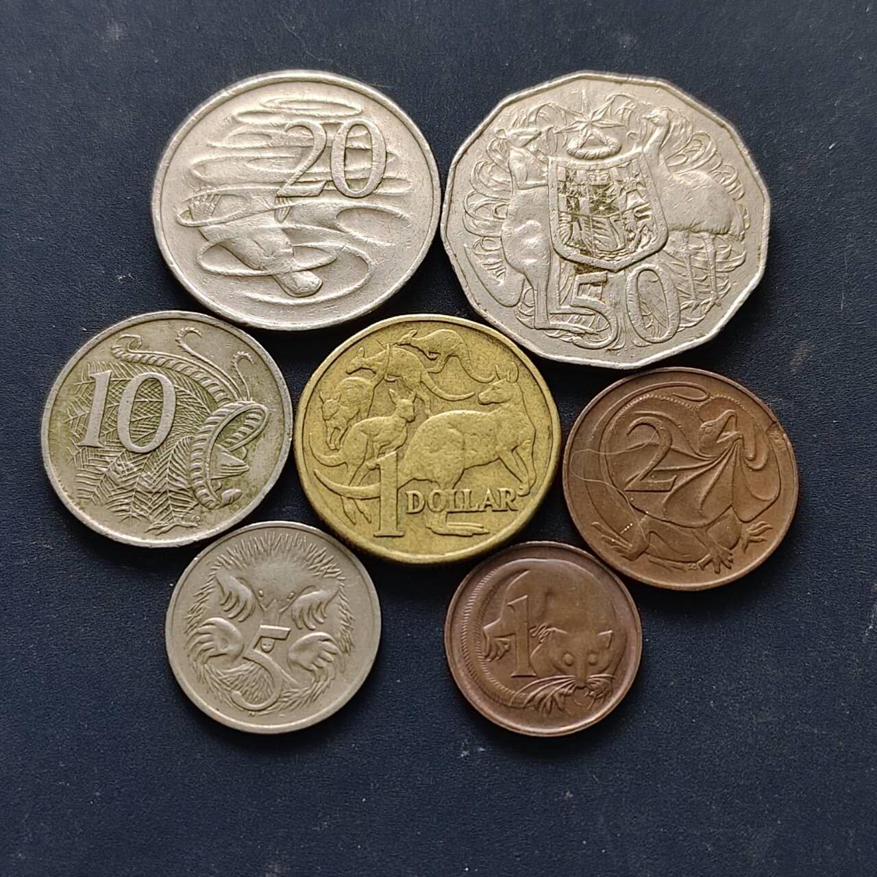 【全场包邮】纯粹捡漏拍512场 澳大利亚1966-1984年花冠女王7枚套币-含唯一花冠女王1元