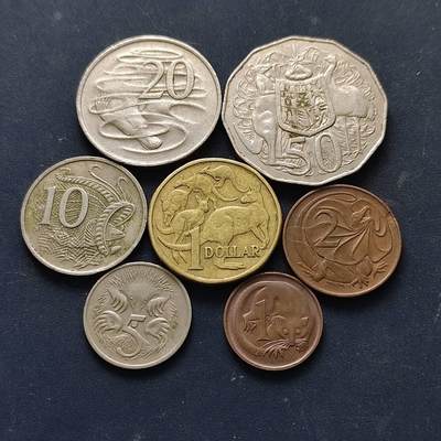 【全场包邮】纯粹捡漏拍512场 - 澳大利亚1966-1984年花冠女王7枚套币-含唯一花冠女王1元