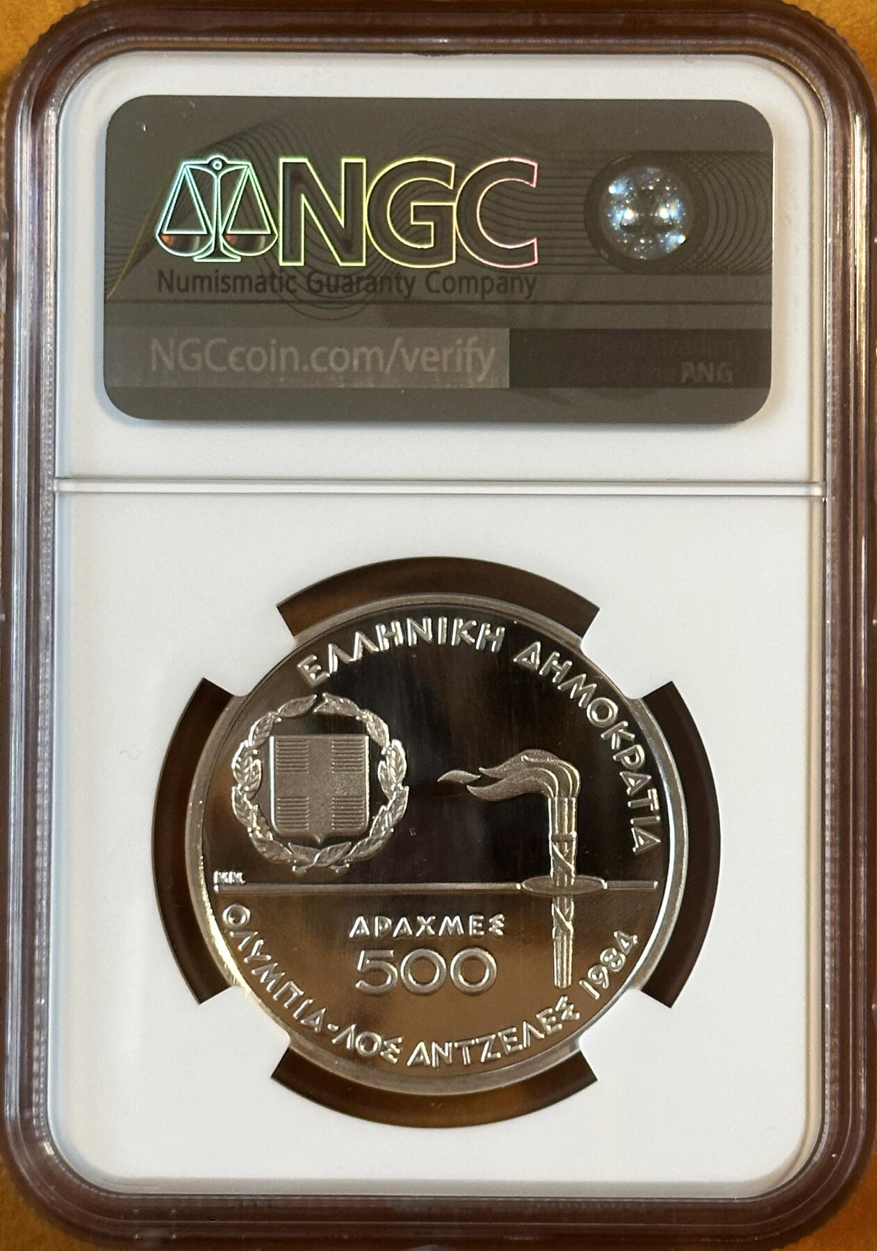 NGC-PF69UC 1984希腊奥运会500德拉克马大银
