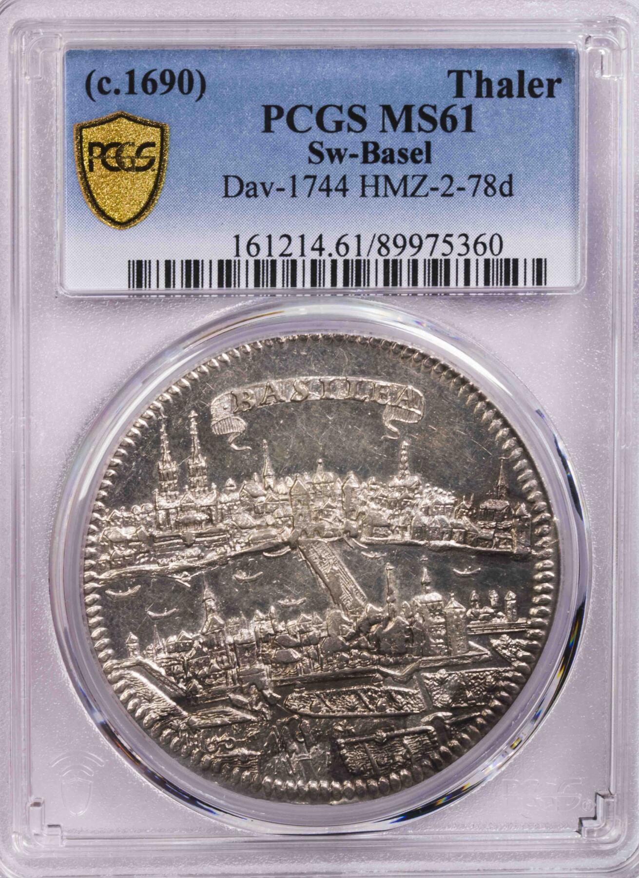 PCGS-MS61 1690巴塞尔双鹰城市景观泰勒 季军