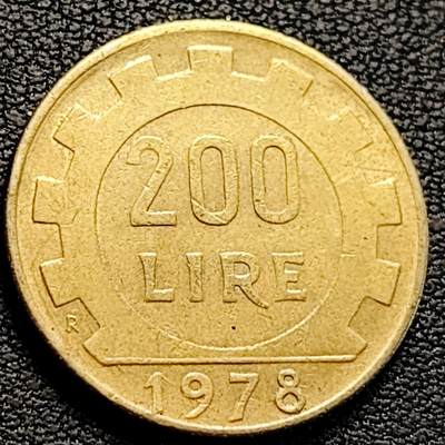 泉币菌-第214场-二月二龙抬头专场 拍品多 请提前出价（工作最近较忙 发货不及时，望理解） - 意大利1978年200里拉 丰收女神 齿轮 铝青铜币 外国硬币 24mm 