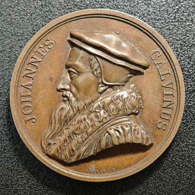 【德藏】世界币章拍卖第168期（拍品征集中~欢迎藏友联系） - 1818年 法国欧洲宗教改革家约翰·加尔文高浮雕纪念铜章 直径约：39.6mm；重约：37.4g