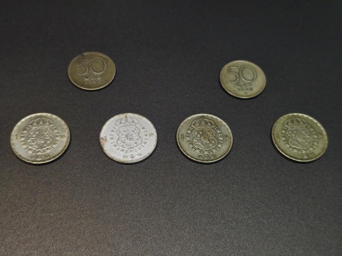 国内外机制币银元拍场 小精品场 6枚瑞典银币，4枚1克朗，2枚50欧尔，总重37克