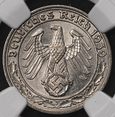 修遠堂世界钱币第108期 - NGC MS65 1939年德国50芬尼坦克币，F厂铭