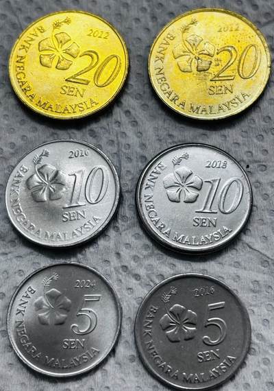 文馨钱币收藏第 297 场，银币，古钱币，铜元场，长期接代拍业务 - 全新新加坡5/10/20 分两组 6 枚