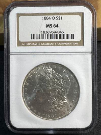 ❤️【币观天下】❤️ 第345期钱币拍卖场- 2026.3.20周五晚上6点半场 长期征集拍品  - 美国1884-O摩根银币Ag 900·26.73gNGC MS64·老盒严评·两面爆霜