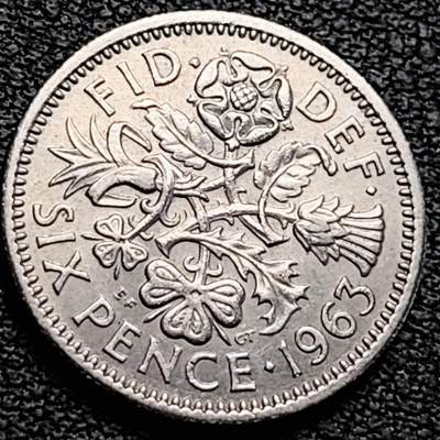 泉币菌-第214场-二月二龙抬头专场 拍品多 请提前出价（工作最近较忙 发货不及时，望理解） - 好品 1963年 英国6便士硬币 爱情幸运币 19.3mm 