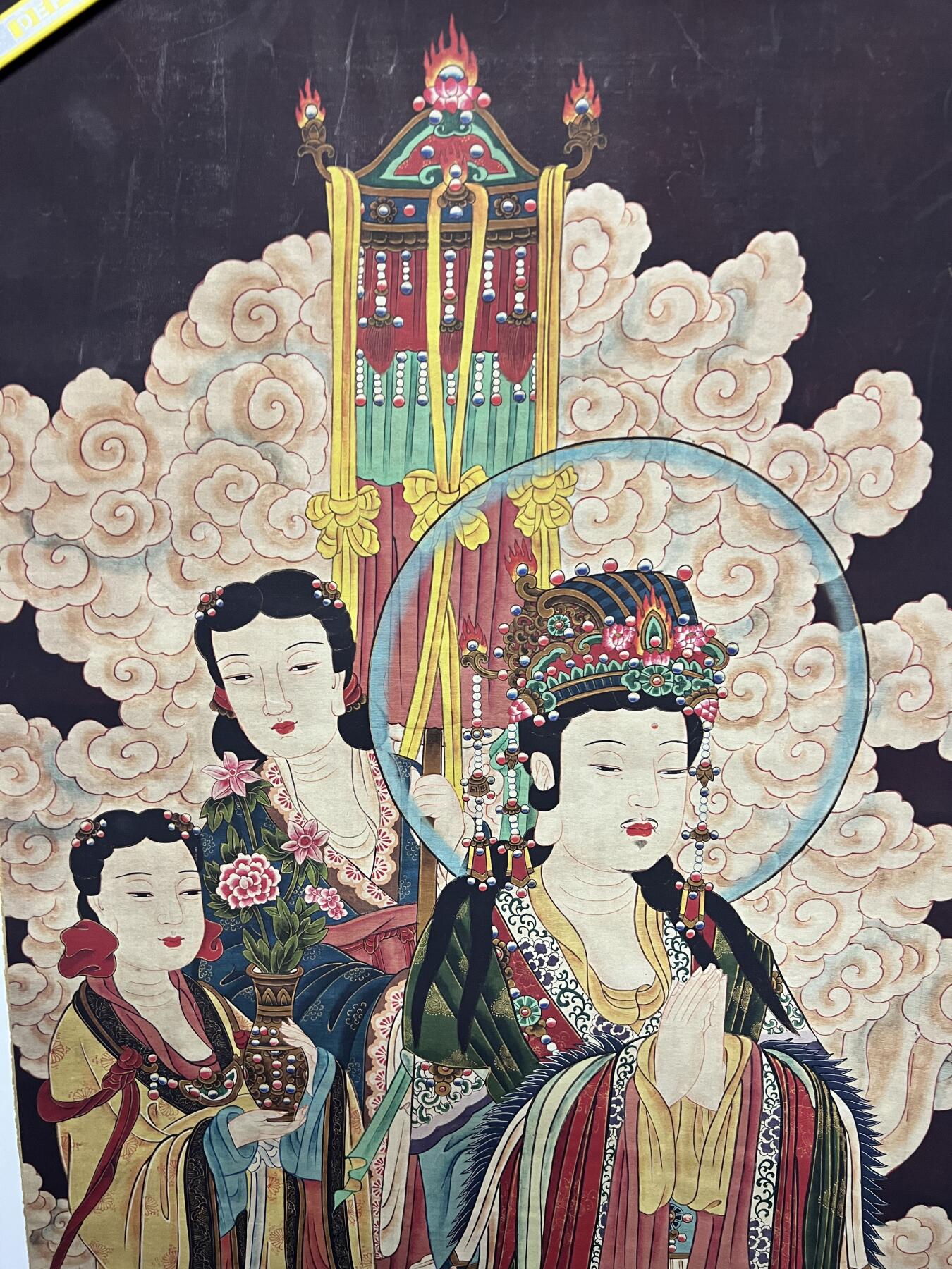 零元拍：唐卡装饰艺术复制画 （非原画）做旧工艺 名稱：王母娘娘 尺寸90✖️45