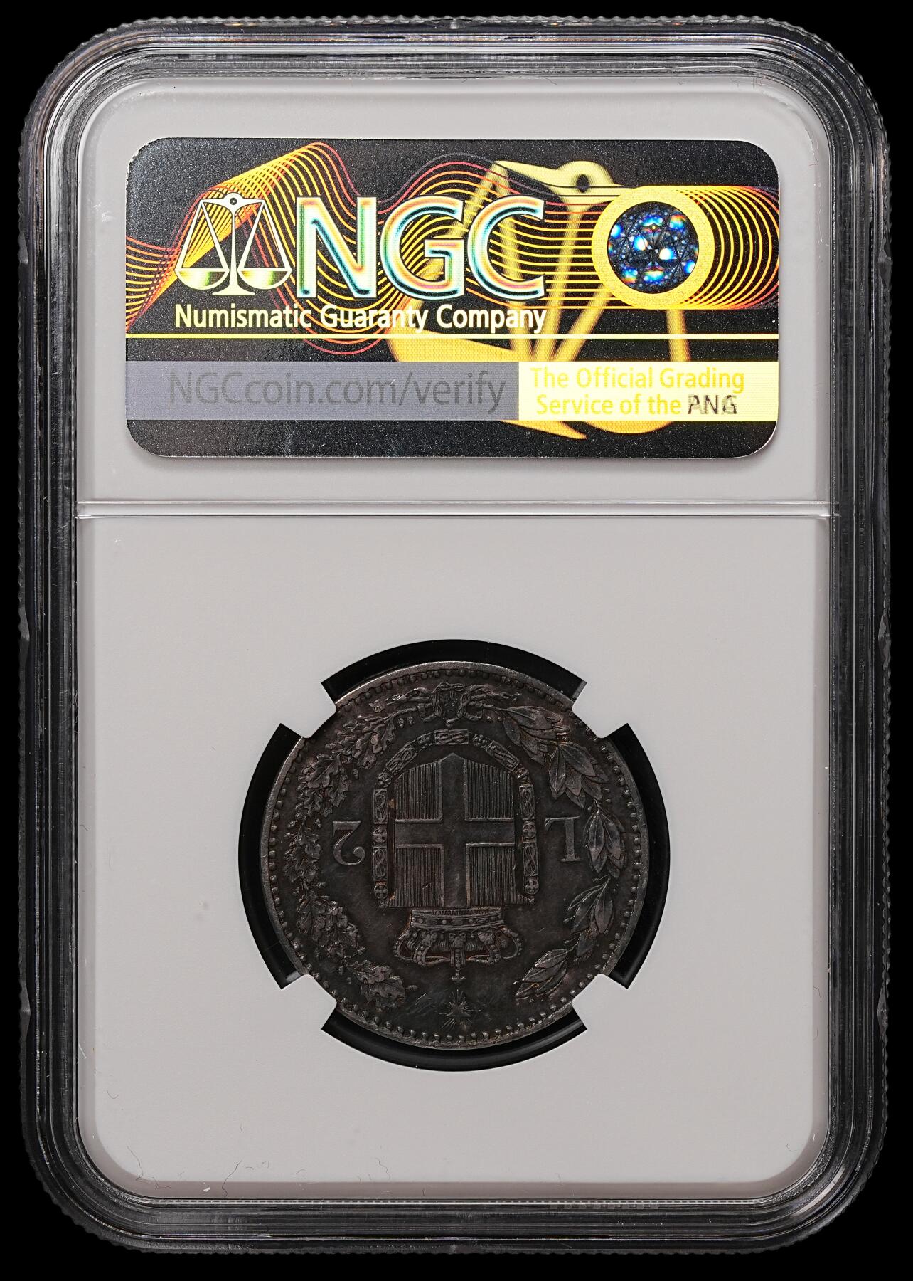 修遠堂世界钱币第108期 NGC AU50 1887年意大利2里拉银币，厚重老包浆，早期年份有分不易