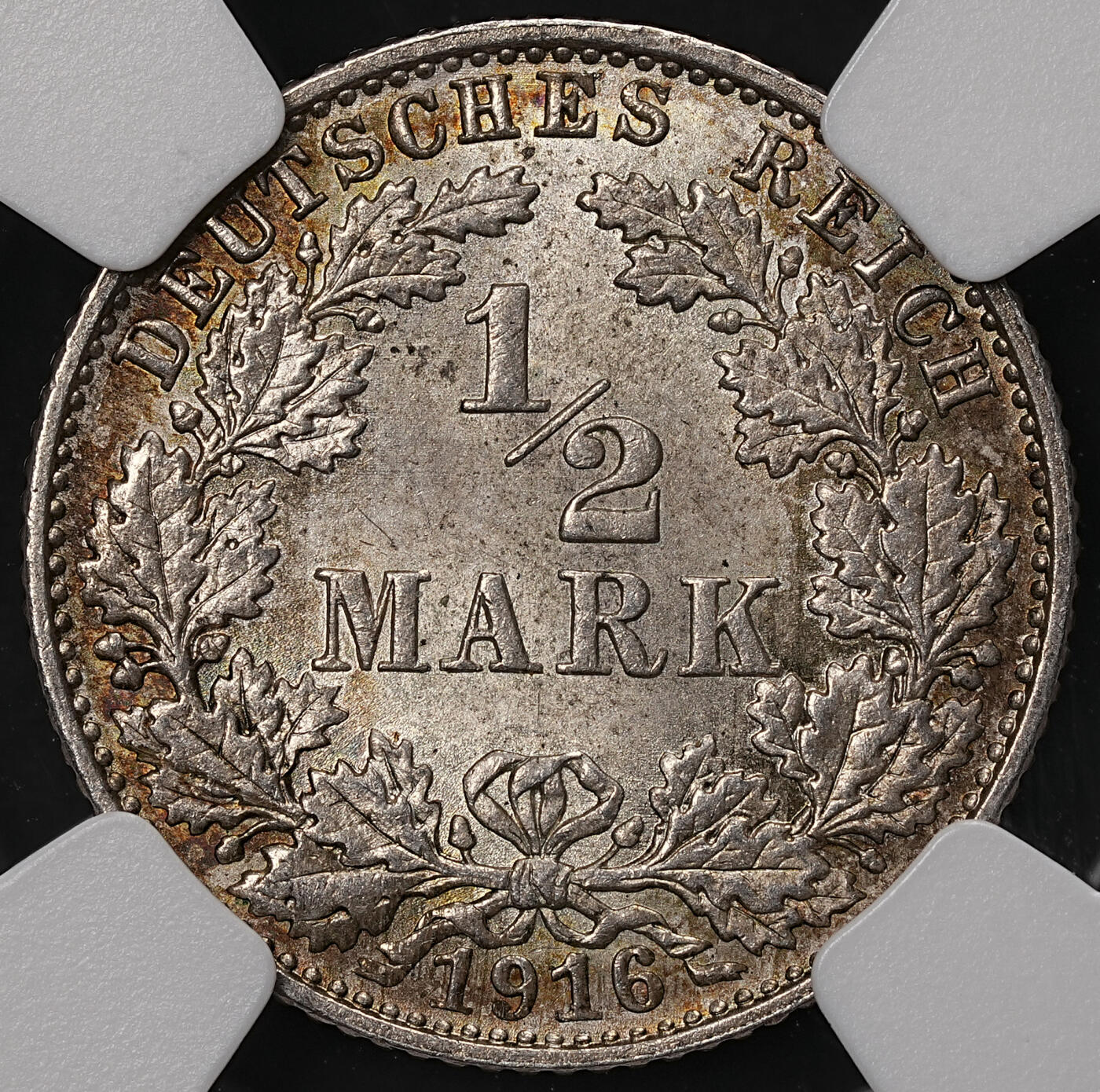 修遠堂世界钱币第108期 NGC MS66 1916年德国1/2马克马克银币 E厂铭