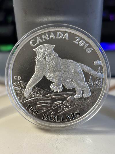 第193期拍卖 - 加拿大2016年动物美洲狮彩色纪念银币，1盎司，999银