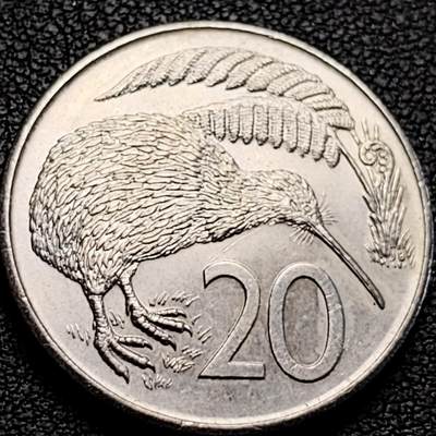 泉币菌-第214场-二月二龙抬头专场 拍品多 请提前出价（工作最近较忙 发货不及时，望理解） - 原光美品 1982年 英属新西兰20分镍币 几维鸟  伊丽莎白二世女王 28.5mm 