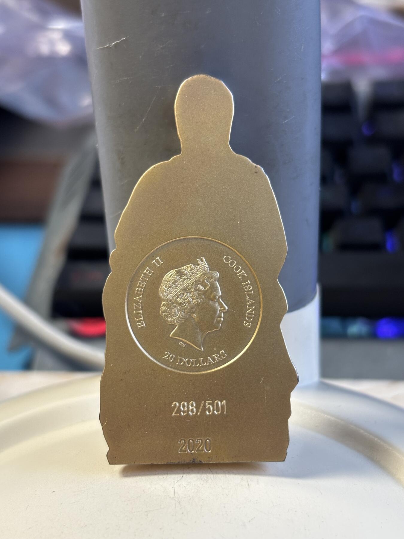 第194期拍卖 库克2020年布鲁日圣母玛利亚米开朗基罗20元镀金立体银币3盎司纪念银币，999银，发行501枚