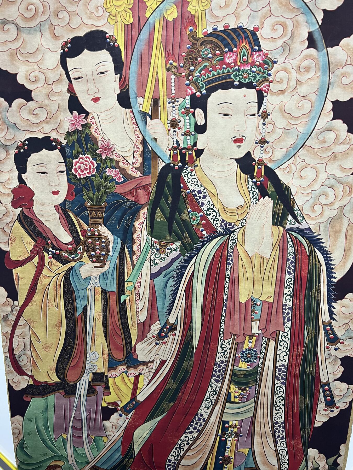 零元拍：唐卡装饰艺术复制画 （非原画）做旧工艺 名稱：王母娘娘 尺寸90✖️45