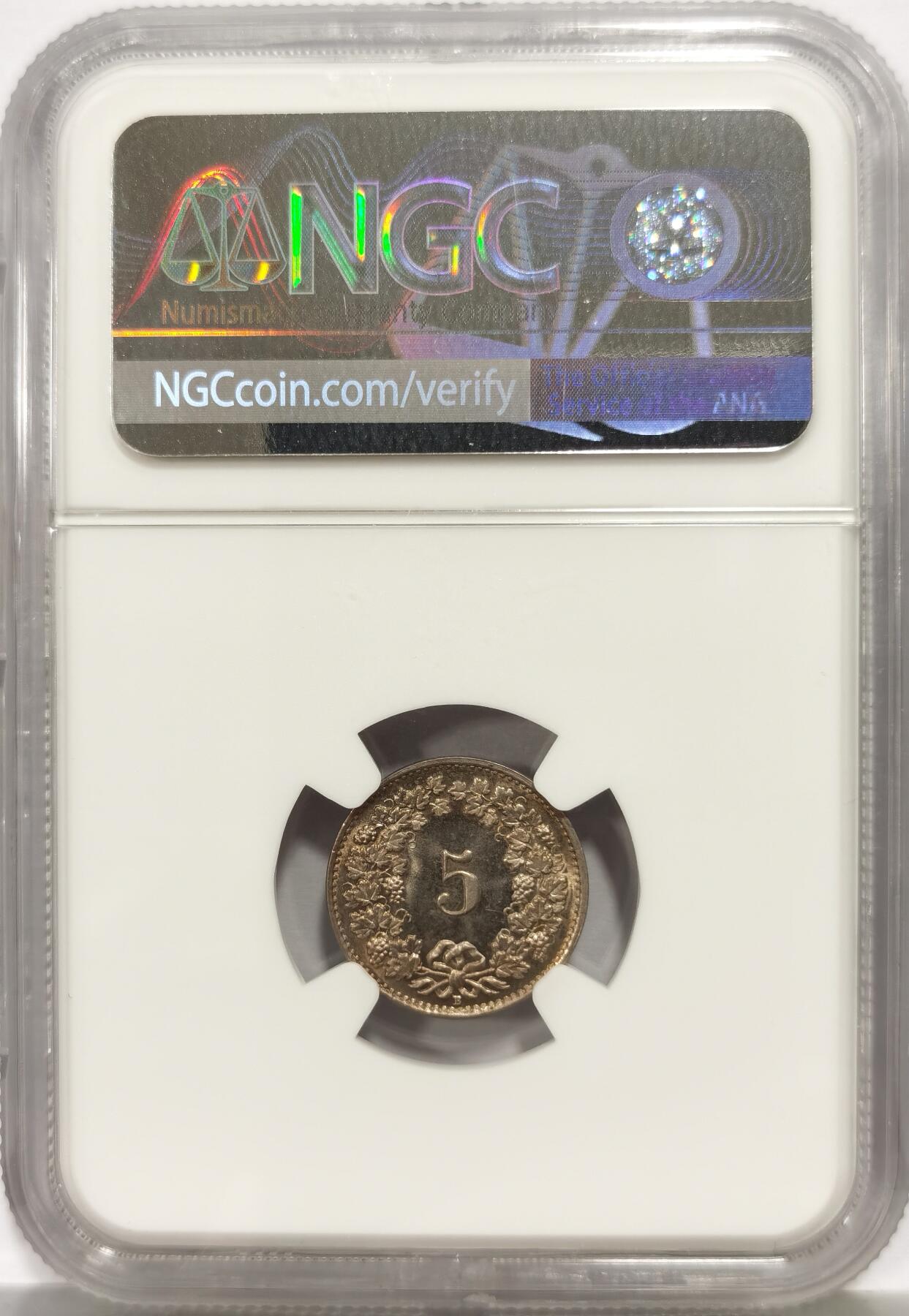 博洋堂世界钱币拍卖第165期（全场包邮） NGC MS64 瑞士1929年5生丁