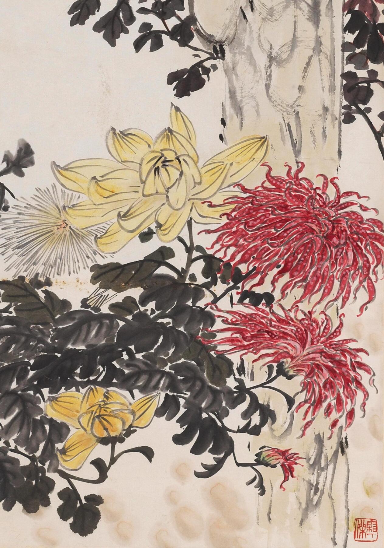 碧月说宝·同一藏家珍藏书画专场 谢公展 菊石争艳