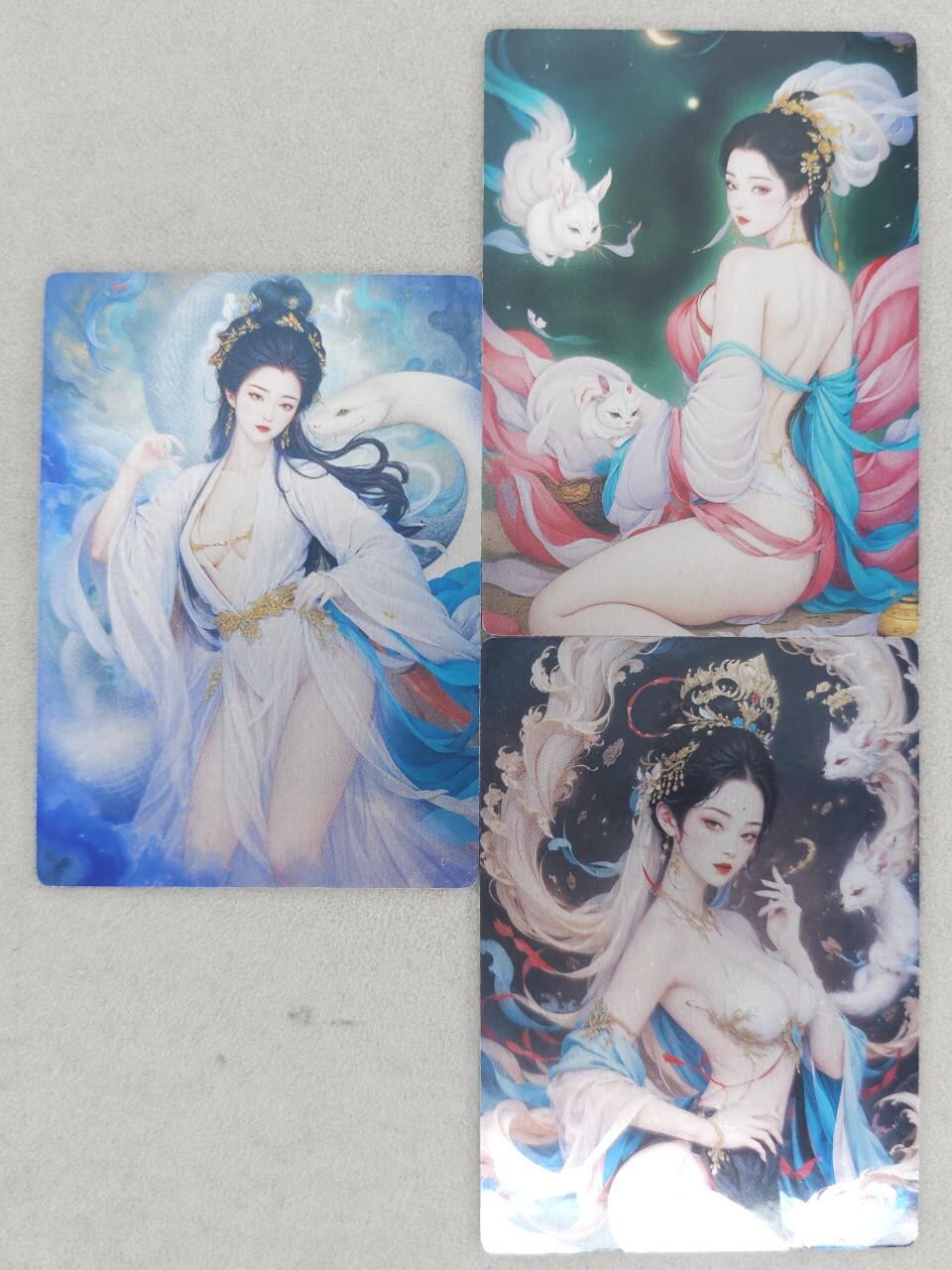 龙虎卡牌-七九场（满200元包邮，无佣金，每周六结拍，欢迎送拍） 镜面卡3张 星宿文创 妖仙奇缘 - 白素贞&嫦娥&玉面狐狸