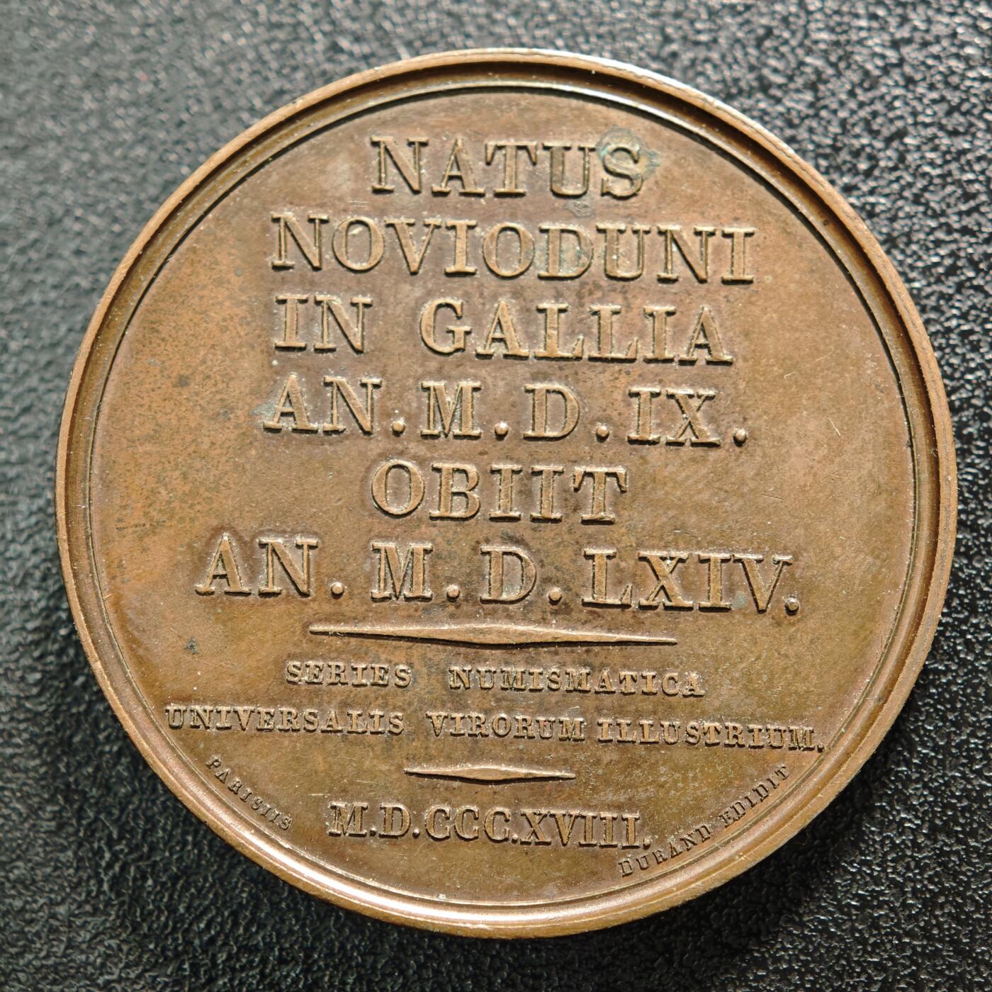 【德藏】世界币章拍卖第168期（拍品征集中~欢迎藏友联系） 1818年 法国欧洲宗教改革家约翰·加尔文高浮雕纪念铜章 直径约：39.6mm；重约：37.4g