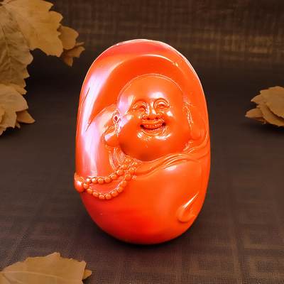 碧月说宝.君子怀瑾·当代和田玉清风专场(三) - 精工雕刻高品满色满肉弥勒佛南红吊坠