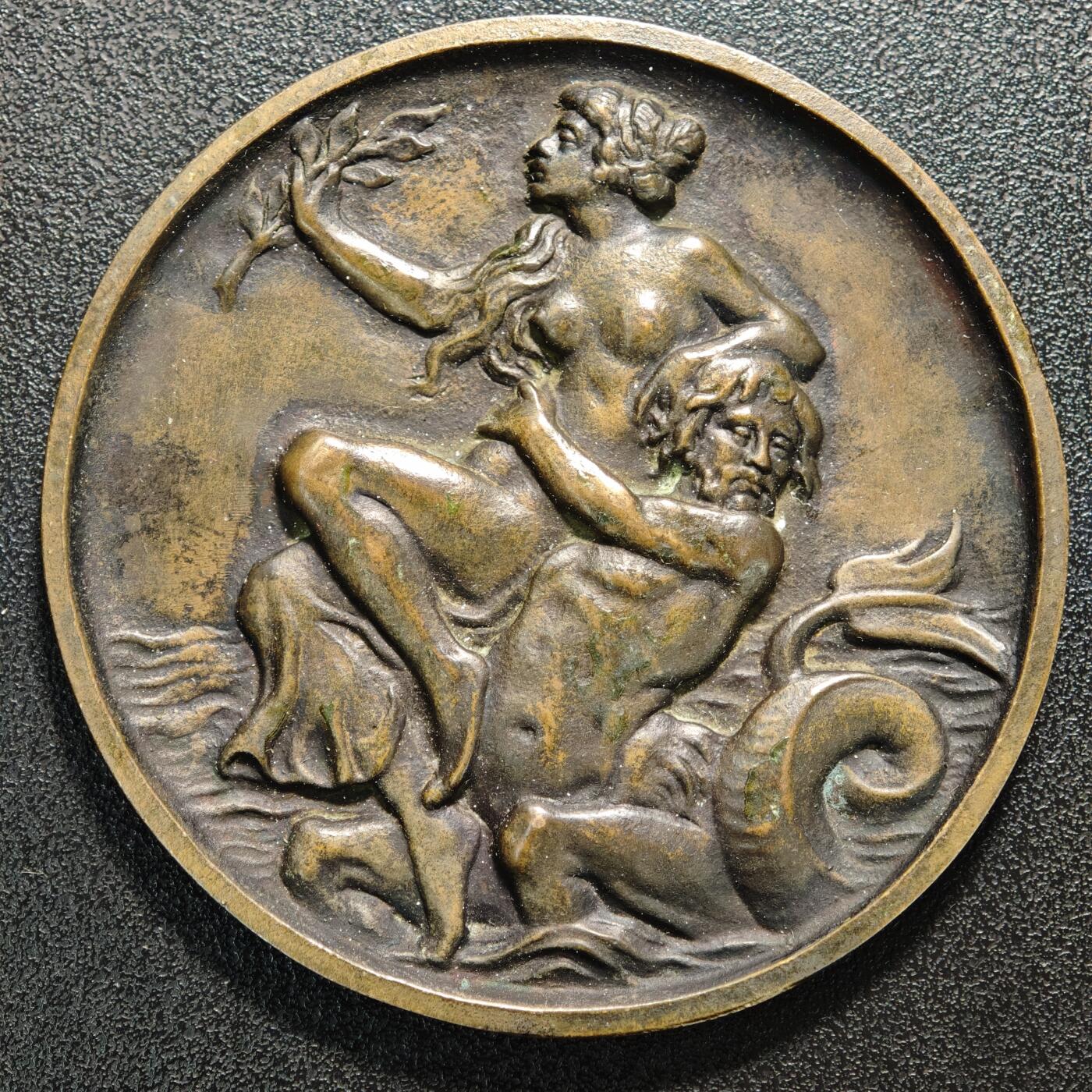 【德藏】世界币章拍卖第168期（拍品征集中~欢迎藏友联系） 1927年 德国万茨莱本地区游泳锦标赛一等奖奖章高浮雕纪念大铜章 带盒 直径约：64.4mm；重约：81.5g