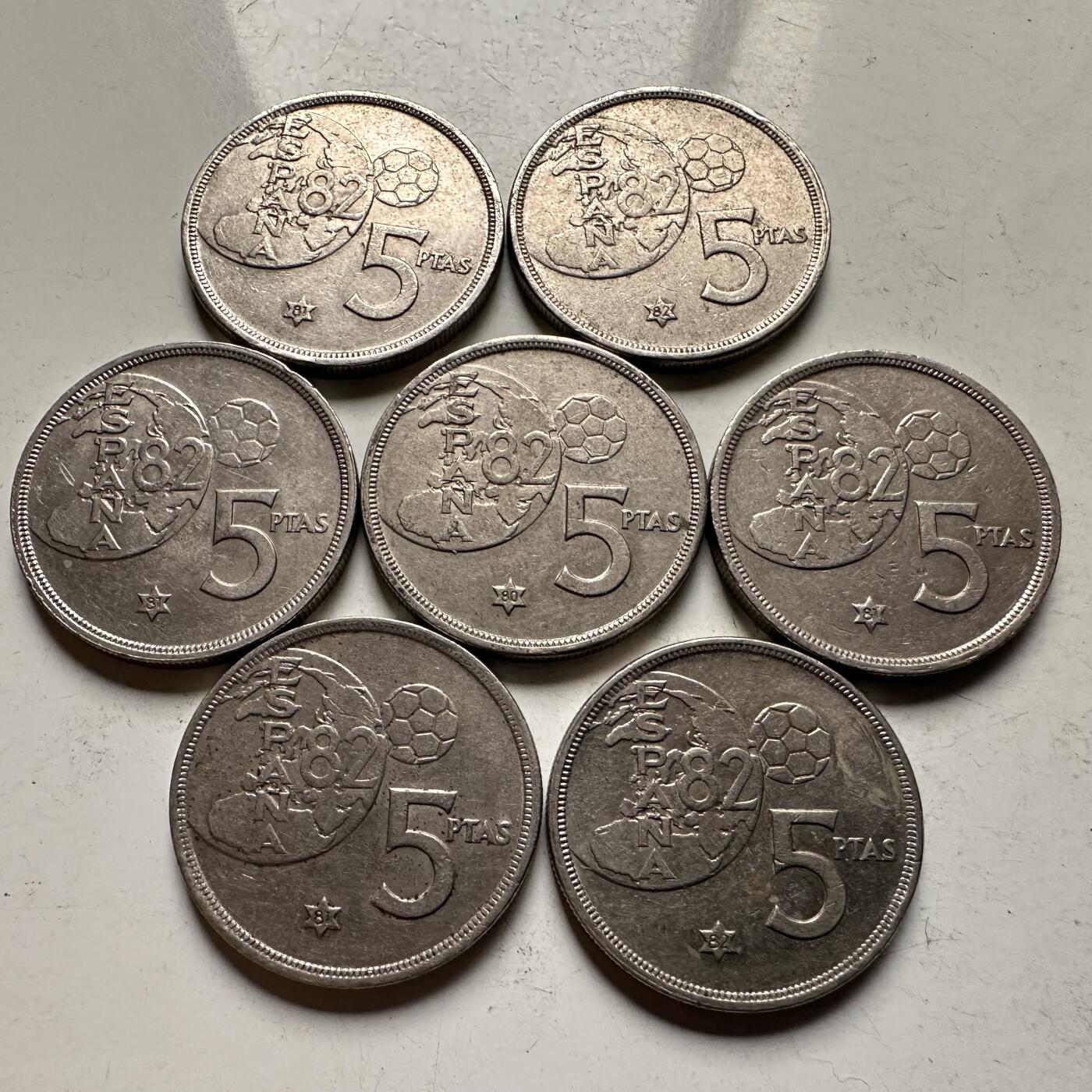 🌹外币初藏🌹🐯2026年第32场   每周二四六晚8️⃣点 接代拍 西班牙80版5比塞塔 7枚组