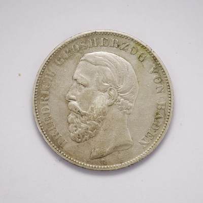 观钱 近现代机制币拍卖No.005（全场顺丰包邮，不区分偏远地区）  - 德国巴登大公国 1875 年弗里德里希一世 5 马克银币，喜欢裸币的朋友不要错过