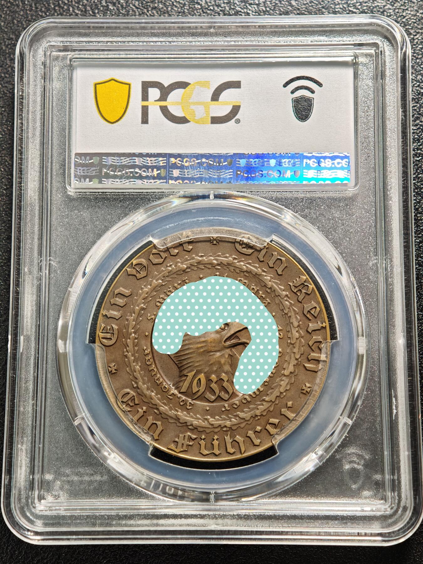 【德藏】世界币章拍卖第168期（拍品征集中~欢迎藏友联系） 1933年 德国民族社会主义工人党党首执政大事记念铜章 PCGS SP65 巧克力色包浆（原图请查询PCGS评级官网）