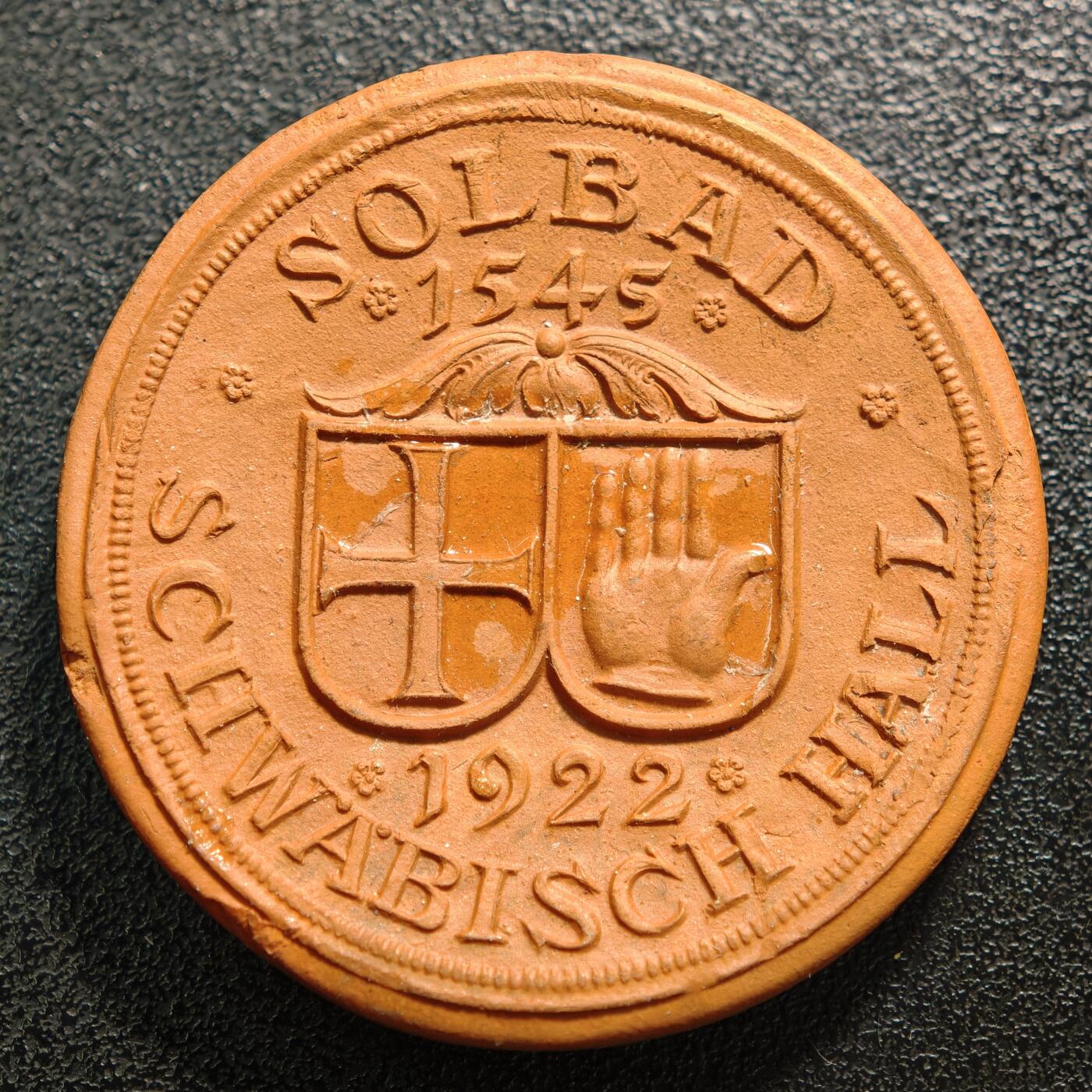 【德藏】世界币章拍卖第168期（拍品征集中~欢迎藏友联系） 1922年 德国紧急时期施瓦本哈尔陶瓷纪念章陶瓷币 直径约：39.1mm；重约：11g