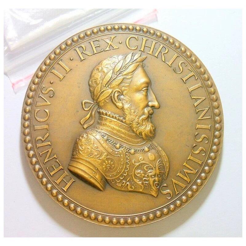 【艺术】法国艺术大章1900年前后 亨利二世高浮雕精制超大铜章 60MM