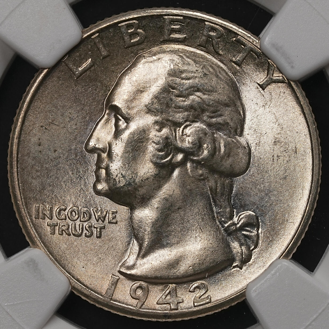 修遠堂世界钱币第108期 NGC MS64 1942年美国25美分银币，D厂铭