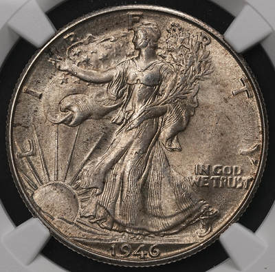 修遠堂世界钱币第108期 - NGC MS64 1946年美国50美分银币，D厂铭