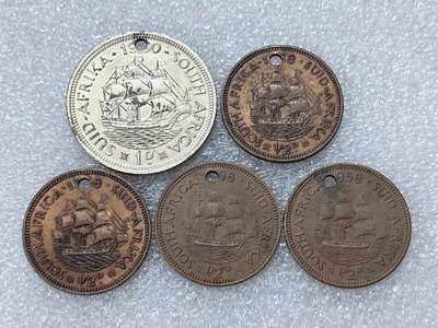 第一海外回流一元起拍收藏 散集专场  第304期 - 南非伊丽莎白二世帆船版硬币 5枚